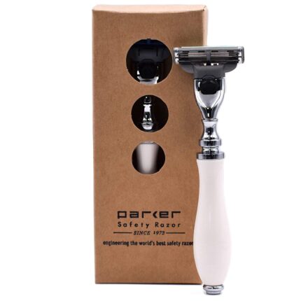 Parker Safety Razor’s Elegant Faux Porcelain Triple Blade Mach 3 Razor for Men & Women with One Gillette Mach 3 Razor Blade Included – Compatible with Gillette Mach 3, Gillette 3 and Gillette Venus Razor Cartridges
