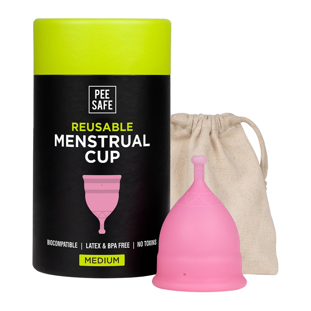 Pee Safe Reusable Menstrual Cup for Women | Medium Size with Pouch | Ultra Soft, Odour & Rash Free|100% Medical Grade Silicone|No Leakage|Protection for Up to 8-10 Hours | US FDA Registered,Pack of 1