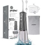 Perfora Power Dental Water Flosser - 300ml | 2 Year Warranty | 8 Water Pressure Settings & 2 Nozzles, 1500mAh Battery | Rechargeable Dental Floss for Teeth Oral Care, IPX7 Waterproof (Grey)