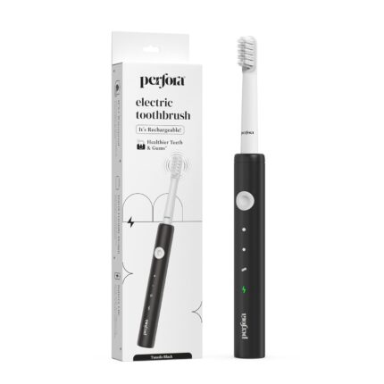 Perfora Rechargeable Electric Toothbrush With 1 Brush Head, 30,000 Vibrations, Super Soft Bristles, 3 Modes, 1 Year Warranty - For Men, Women & Kids, Tuxedo Black