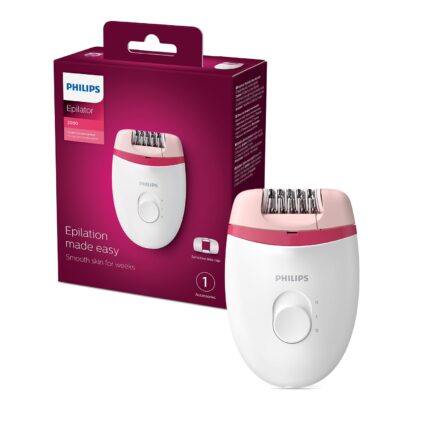 Philips BRE235/00 Corded Compact Epilator (White and Pink) for gentle hair removal at home