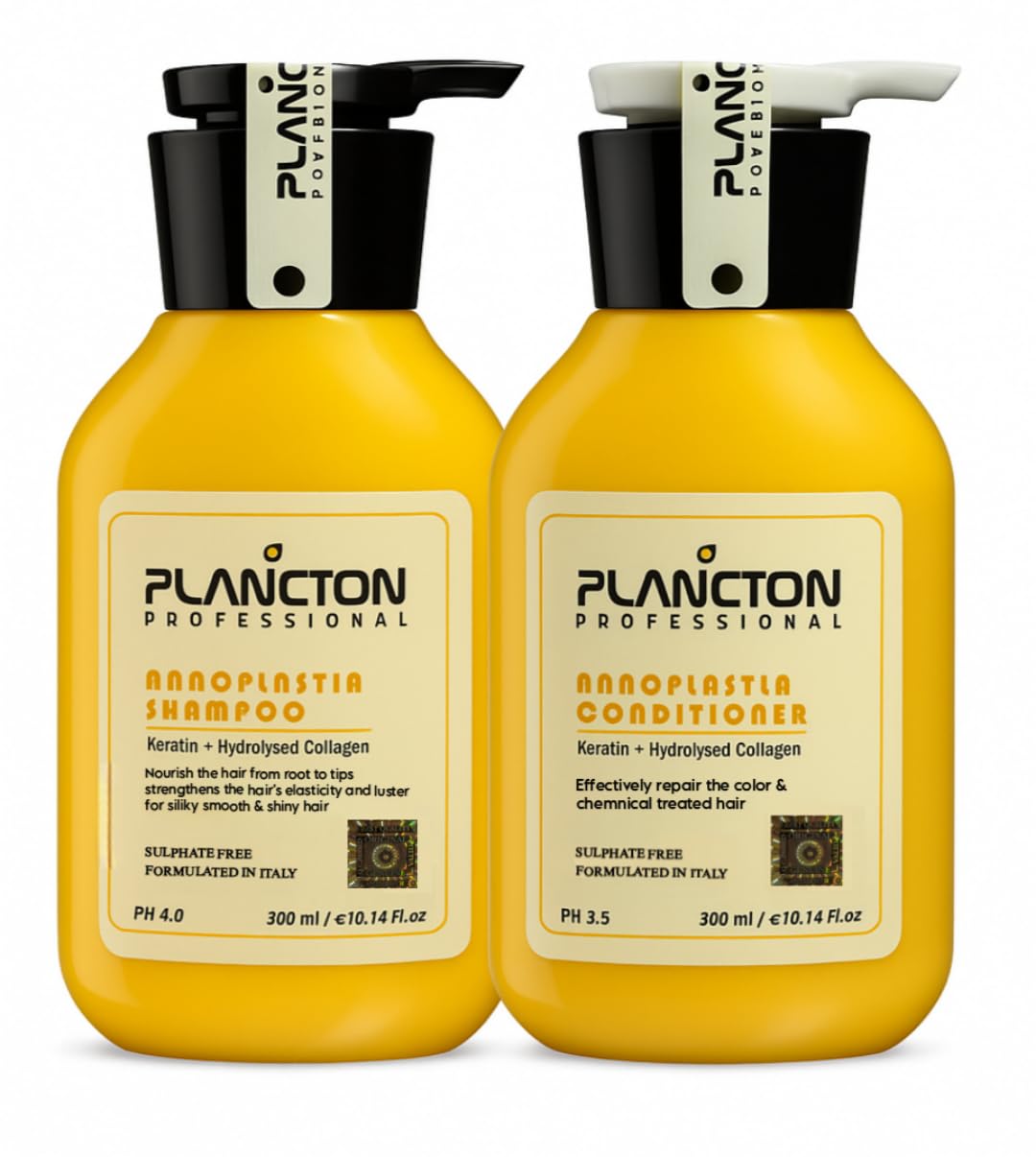 Plancton professional nanoplastia Shampoo & Conditioner Set, 300ml Each, Sulfate-Free, Paraben-Free, Anti-Frizz, Nourishment for All Hair Types, Made in Brazil