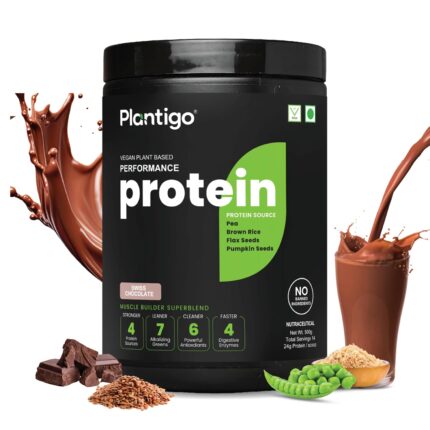 Plantigo Clean Protein Powder Men & Women | 24g Plant Protein, 4.4g BCAA, 2g Leucine, 4g Fiber | No Sugar, No Dairy, No Preservatives | 4x Fast Digest, Stress & Muscle Recovery | Swiss Chocolate 500g