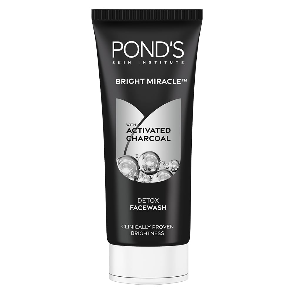 Pond’s Pure Detox, Facewash, 100g, for Fresh, Glowing Skin, with Activated Charcoal, Daily Exfoliating & Brightening Cleanser, Pollution Clear Face Wash