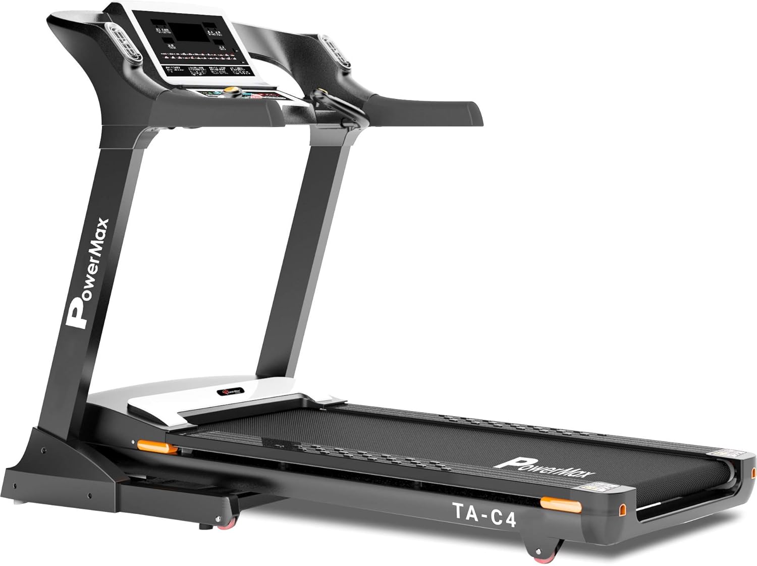 PowerMax Fitness TA-C4 (8HP Peak ) Premiun AC Motorized Treadmill for Home Use, 99 Pre-Set Max Pro Workout Session【Max User Wt.140kg | 20 Level Auto Incline | Top Speed:20 Km/hr | Spring Resistance】