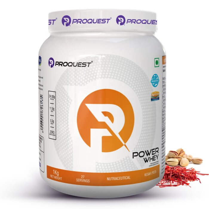 ProQuest Whey Protein (Kesar Pista, 1 KG / 2.2 lb / 27 Servings) | 24g Protein Per Scoop | 5.3g BCAA & 11.9g EAA |Lab Tested, Added Probiotics & Digezyme® for Fast & Easy Digestion