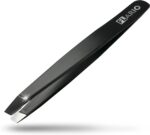 Professional Brow Tweezers | Stainless Steel Facial Hair Removal Tweezers | Black, Matt with Slanted Tip | For easy plucking | For Eyebrows and Lashes