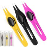 Professional Eyebrow Tweezers Pointed Tip Stainless Steel 2,3xPcs Set, Non-Slip Grip Fine Point Tweezers for Facial Hair, Plucking Removing Ingrown Hairs, Tweezer for Women Men (Black&Pink&Yellow)