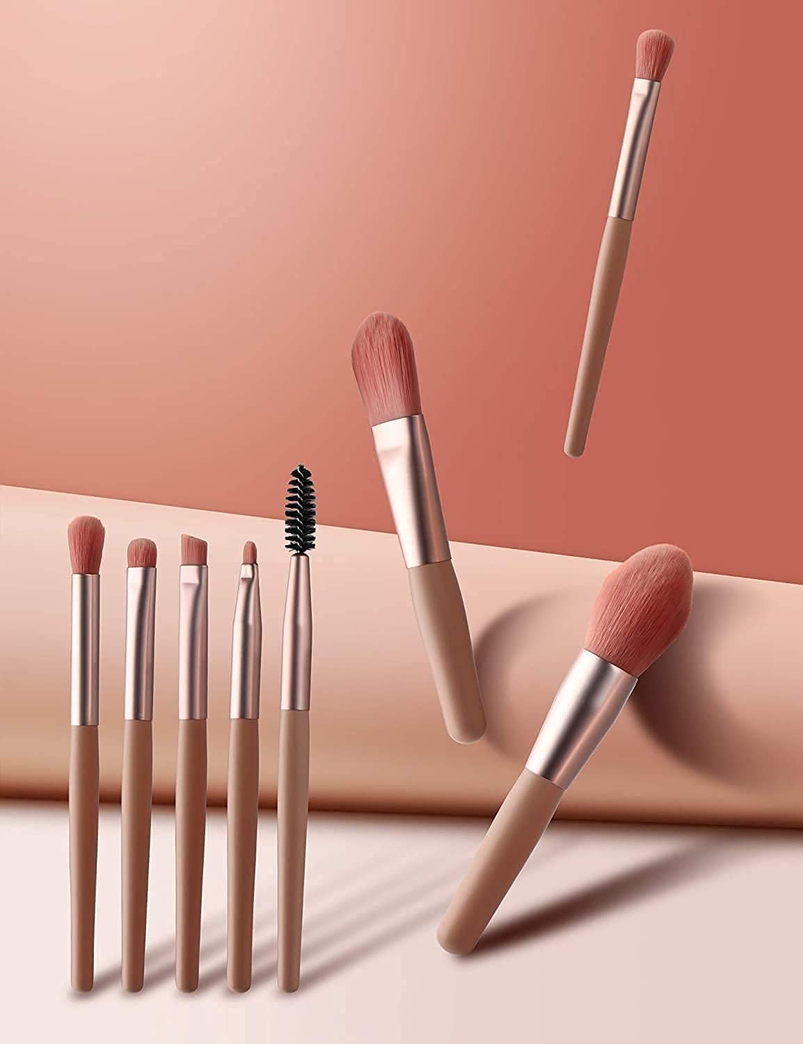 Prosopyare Brushes with Bag, 8PCS Professional Makeup Brush Set, Travel Size Cosmetic Brushes Kit for Face Foundation Blush Eye Shadow, Wooden Handle Synthetic Bristle (Multicolor)