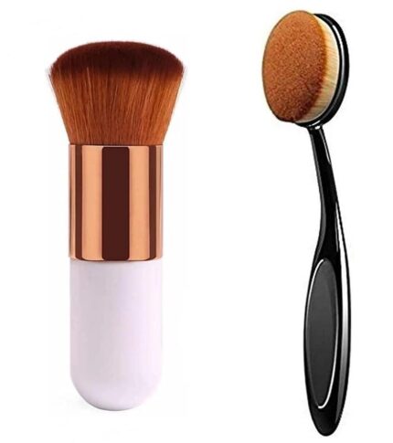 Prosopyare Oval Makeup Foundation Brush for Liquid, Cream and Powder With Professional Blush Brush Foundation Cosmetic Brushes Tool Combo Pack