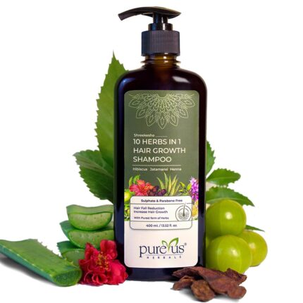 Pureus Herbals Shreekesha 10 Herbs in 1 Sulphate & Paraben Free Shampoo for damage control, hair fall, Healthy Scalp, Anti Dandruff & Dry Frizzy hair | Herbal Hair Cleanser with Ayurvedic properties & Pure Powerful Natural Ingredients for Women & Men (400 ml)
