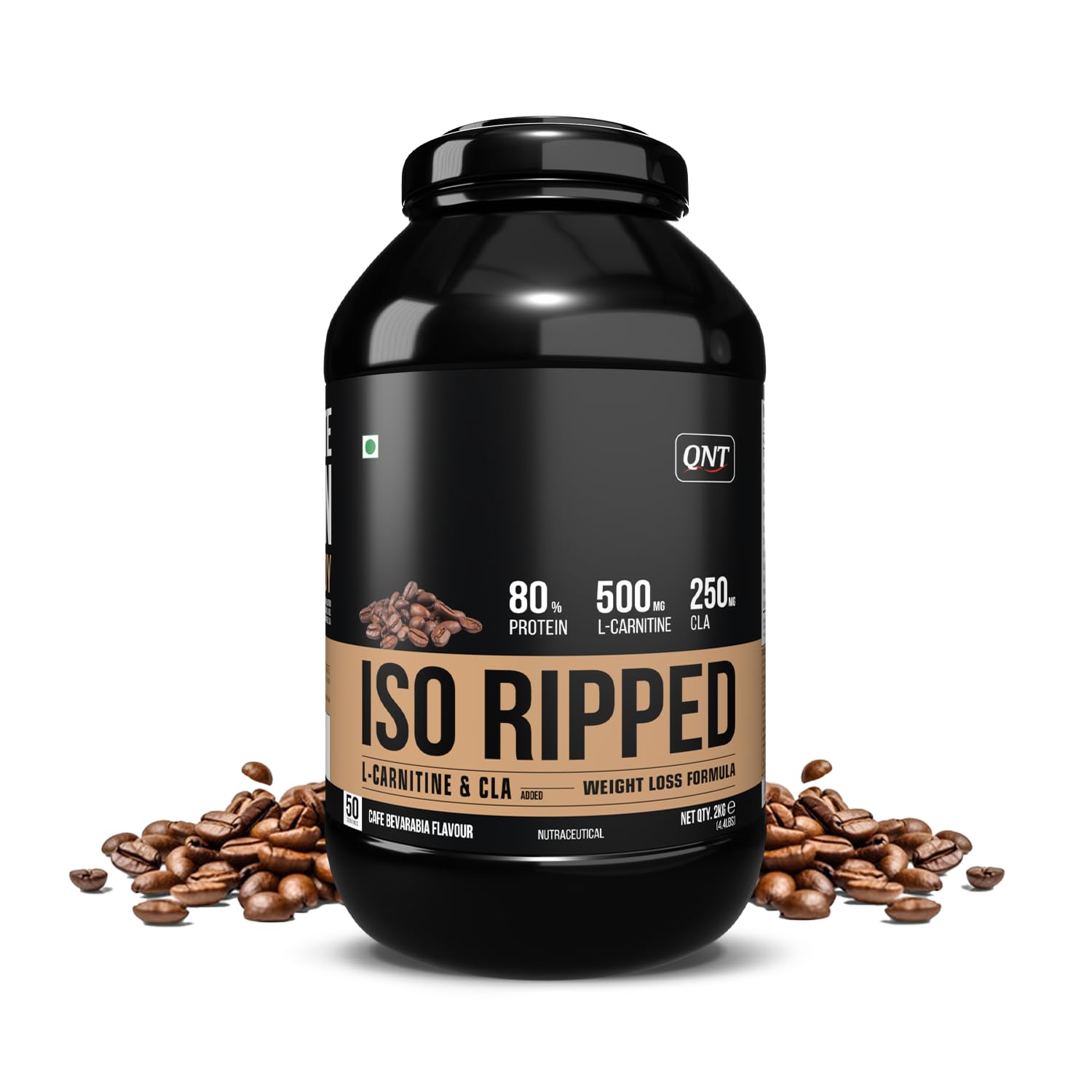 QNT ISO Ripped Whey Protein Isolate Powder | With L-Carnitine & CLA | 32g Pure Whey Isolate per Serving | Supports Lean Muscle Growth & Weight Loss | Cafe Bevarabia Flavor, 2 Kg