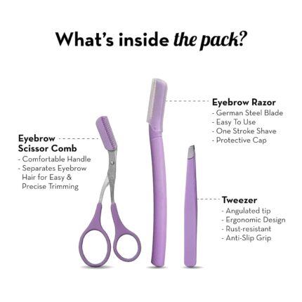 QUIQSHIPP 3-in-1 Professional Eyebrow Grooming Kit | Eyebrow Razor | Eyebrow Scissor Comb | Tweezer | For Instant & Painless Hair Removal At Home or On The Go | Precise & Safe Eyebrow Grooming Set