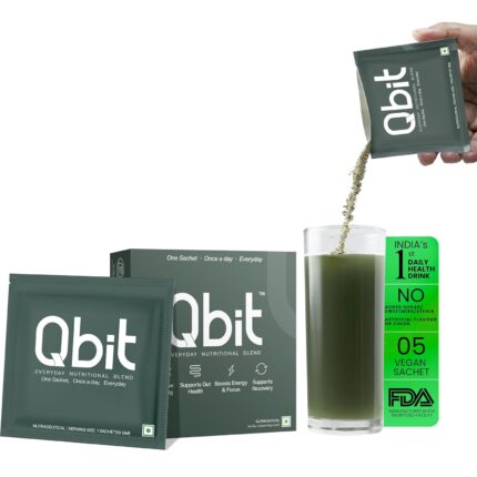 Qbit Probiotics Supplement for Men & Woman | 5 Servings | With Prebiotics, 60+ Multivitamins | Plant Based Nutrition Health Drink and Superfoods | Supports Gut Health, Energy, Immunity | Zero Sugar