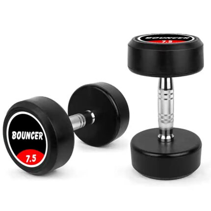 RAWFIT Rubber Coated Bouncer Dumbbells Weights | Professional Round Dumbbells, Dumbbell Set (Black, 7.5 Kg)