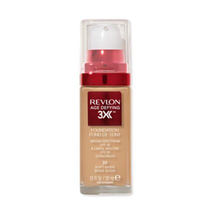 REVLON Age Defying 3X Makeup All Skin Serum Foundation, Firming, Lifting And Anti-Aging Medium, Buildable Coverage With Natural Finish SPF 20, 030 Soft Beige, 1 Fl Oz