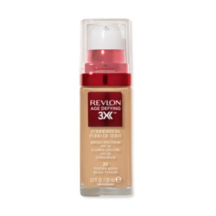 REVLON Age Defying 3X Makeup Foundation Cream, Firming, Lifting And Anti-Aging Medium, Buildable Coverage With Natural Finish SPF 20, 020 Tender Beige, 1 Fl Oz