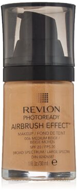 REVLON Photoready Airbrush Effect Cream Makeup (Medium Beige) Luminous Finish, All Skin, 1 Count
