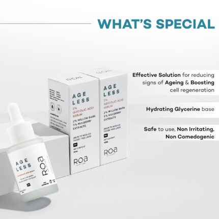 R.O.A Skincare AGELESS | 2% Glycolic Acid & 2% Salicylic Acid Serum | 5% Mulberry Extract | Youthful Bouncy skin | Anti-Aging & Exfoliating Treatment | 30 ML