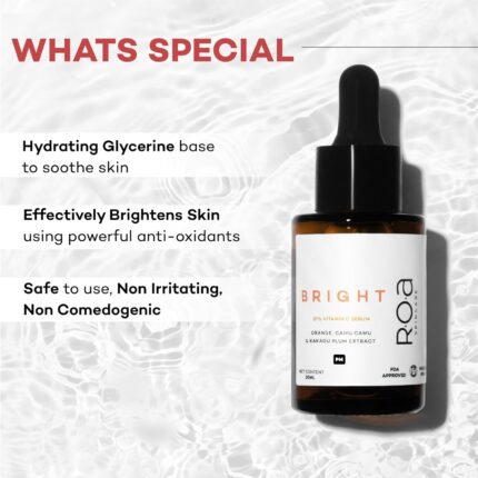 R.O.A Skincare BRIGHT 10% Vitamin C face serum for Men and women 30ml | Brightening glow Vitamin C face serum for dry sensitive or combination skin with Orange, Kakadu plum and Camu Camu extract