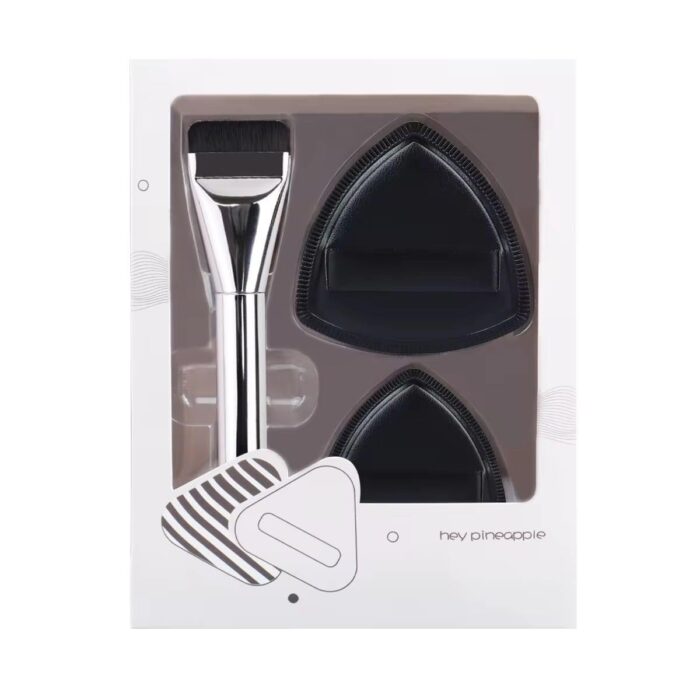 RUBYFACE Flat Foundation Brush, 2 Pcs Triangle Makeup Powder Puff, 1 Pcs Flat Head Foundation Brush for Liquid Makeup, Foundation Brush Set for Liquid, Cream Foundation Concealer Brush
