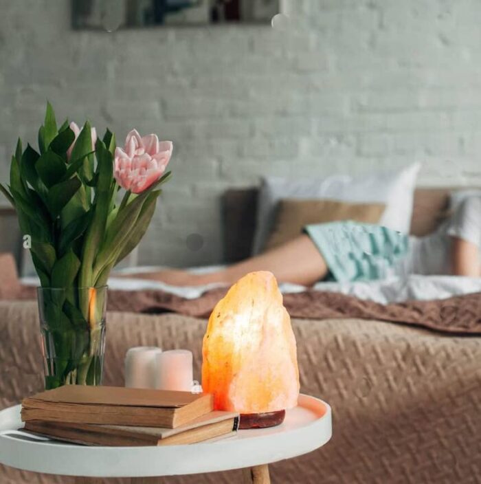 RUDRA CRYSTAL PRODUCTS 3-4 Kg Real Himalayan Natural Rock Salt Lamp Air Purifier Ionizer Pink Crystal Light Candle Salt Lamp Glow Stone Lamps for Harmony Wellness Vaastu Feng Shui Pack of 1