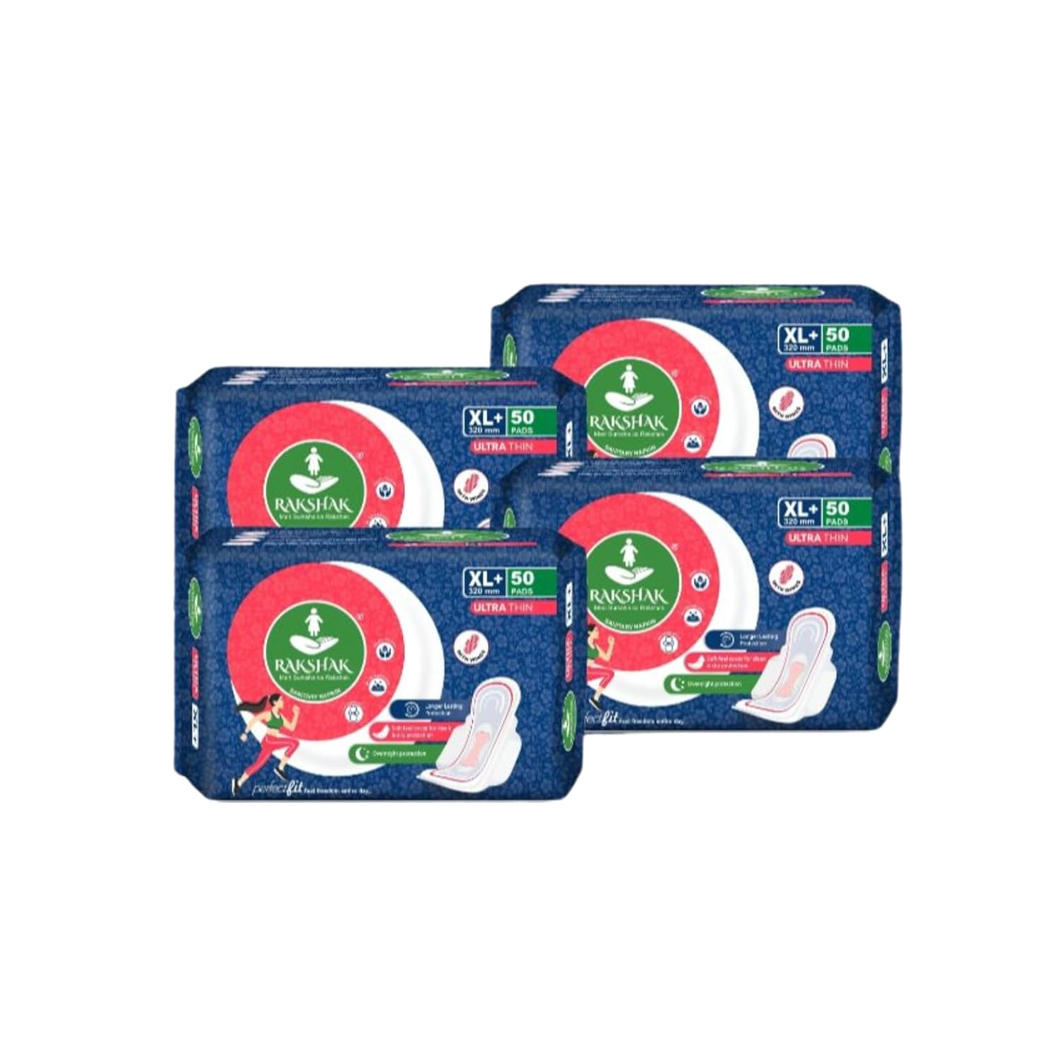 Rakshak UT XL+ Heavy Flow Sanitary Napkins - 200 Pads (Pack of 4) - BIS Certified for Superior Protection & Comfort, Ultra Absorbent & Comfortable, Rash-Free Experience