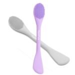 RamPula Silicone Facial Mud Mask Applicator Manual Facial Cleansing Scrubber Pad Double-head Handheld Scoop Face Washing Brush Gentle Exfoliating Massaging Removing Blackhead for Creams (Purple+Gray)