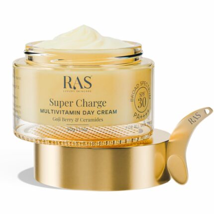 Ras Luxury Oils Super Charge Day Cream with Multivitamin SPF 30 PA++++ Goji Berry & Ceramides | Moisturizer for Glowing Skin with 72HR Hydration | Protection from UVA & UVB | Luxury Skincare