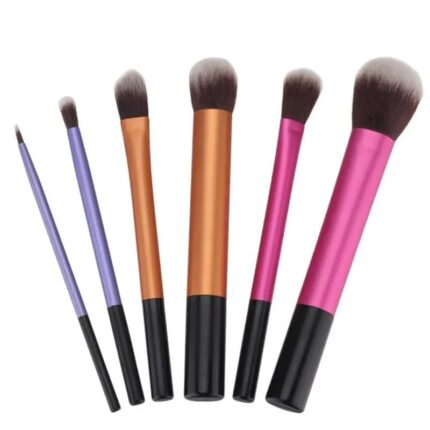 Real Tech Luxury colorful synthetic hair makeup eyebrow lip brush, individual long tube vegan gold makeup brush set -6PCS