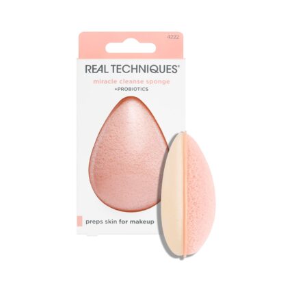 Real Techniques Sponge +, Skin Care Facial Cleanser Tool with Probiotics, Exfoliate and Clean Pores, Miracle Cleansing Sponge