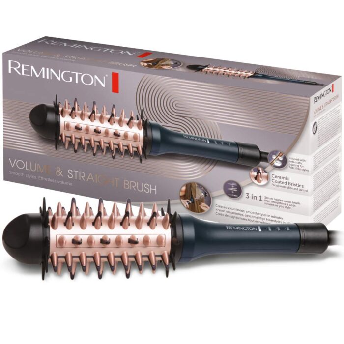 Remington CB7A138 3-in-1 Volume Brush, Straightening Brush & Curl Styler | 38mm Heated Ceramic Round Brush for Smooth, Voluminous Hair | 3 Temperature Settings (150-230°C) | Quick Heat-Up & Anti-Static Technology