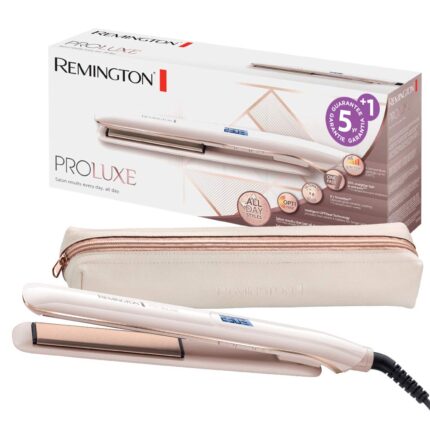 Remington S9100 Proluxe Straightener | 24 Hour Locked In Styles | Intelligent Optiheat Technology | 5X Smoother* With Ultimate Glide Ceramic | 50% Straighter Hair In One Pass, Off-White