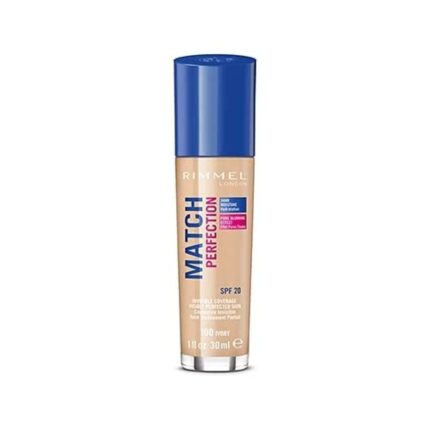 Rimmel London Match Perfection Natural Liquid Foundation (Ivory 100) Natural Finish, Medium Coverage For Combination Skin, 1 Count