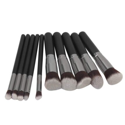 Ronzille Makeup Brushes Set Tool Pro Foundation Blending Blush Eyeliner Face Powder Brush Kit (Silver Black Grey) set of 10