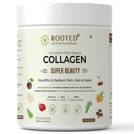 Rooted Actives Plant Based Collagen Supplement, 250 G | Tremella Mushrooms, Biotin, Silica, Vit C & 17 Beauty Boosters | No Sugar | Collagen Booster | Collagen Supplements For Women & Men