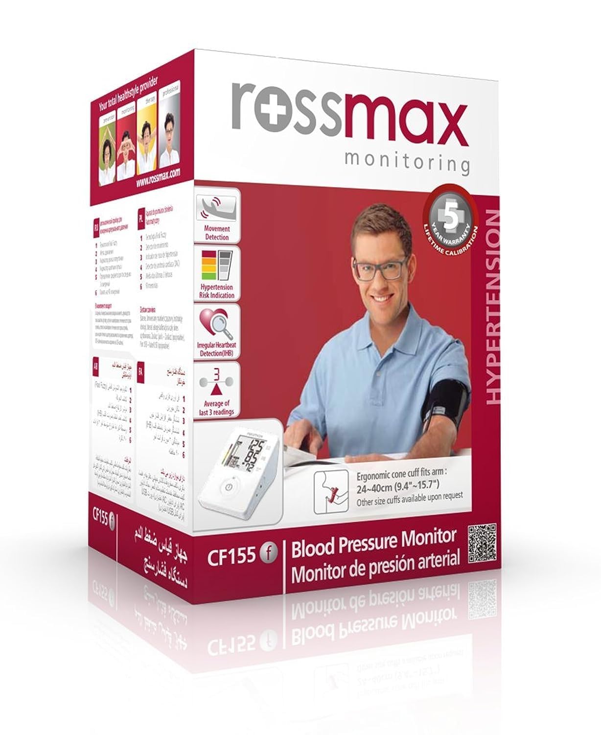 Rossmax CF155 Arm Blood Pressure Monitor - Digital BP Machine with Adjustable Cuff, Large Display, and Memory Function - Home Health Monitoring Device for Accurate Readings, White