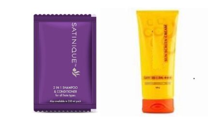 SATINIQUE 2-in-1 Shampoo and Conditioner Sachets (60 sachets in a box) and sunscreen - combo
