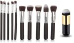 SHRIRAYS 11 Premium Synthetic Kabuki Foundation Face Powder Blush Eyeshadow Brush Makeup Brush Kit with Blender Brush (10 pcs, Black/Silver)