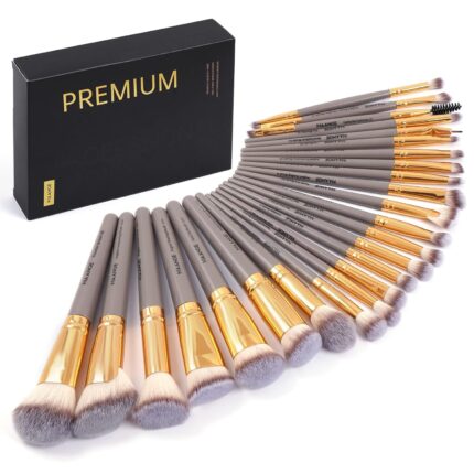SKINPLUS 25Pcs Makeup Brush Set Foundation Eyeshadow Blush Brush Blending Concealers Face Powder Eye Make up Brushes Set with Gift Box (Champagne)