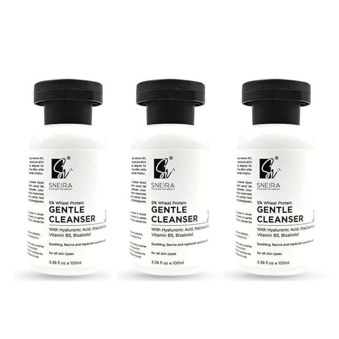 SNEIRA Gentle Cleanser 300ml pack of 2 with 5% Wheat Protein, Hyaluronic Acid, Niacinamide, Vitamin B5 & Bisabolol | Nourishing Formula for Hydrated, Smooth Skin|Cleansers For All Skin-type.