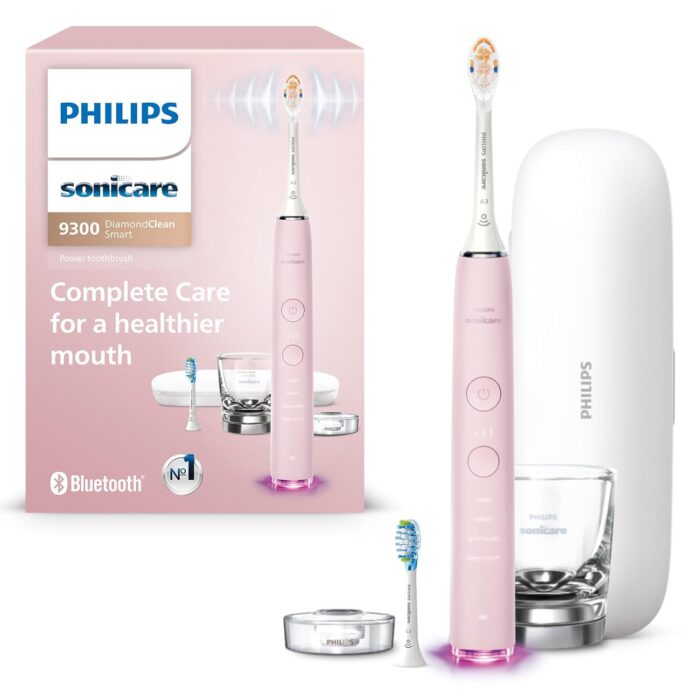 SONICARE Adult Philips Diamondclean Smart 9300 Electric Toothbrush,Sonic Toothbrush With App,Pressure Sensor,Brush Head Detection,4 Brushing Modes And 3 Intensity Levels,Pink,Model Hx9903/25,1 Piece