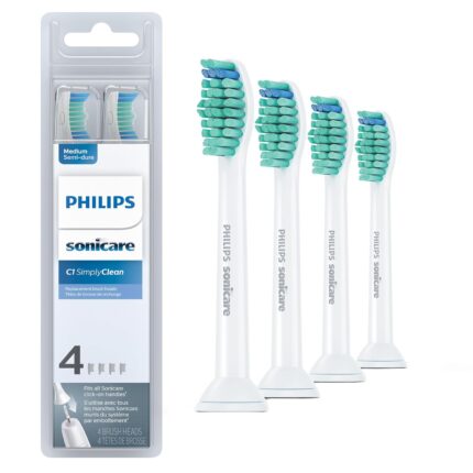 SONICARE Adult Philips Simplyclean (C1) Replacement Automatic Toothbrush Heads, 4 Pack, Hx6014/65,White