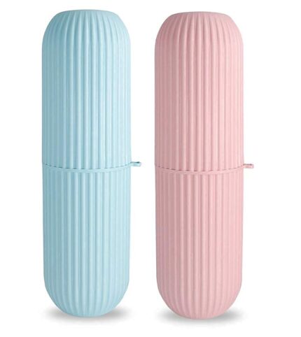 SOVIKA Capsule Shape Travel Toothbrush Toothpaste Case Holder Portable Toothbrush Storage Plastic Toothbrush Holder (Multicolor , Pack of 2)
