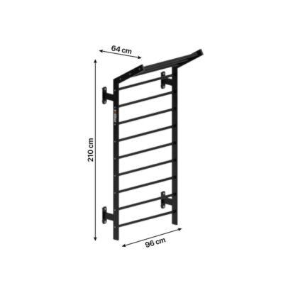 STHENOS Angled Swedish Ladder Wall Bar Heavy Duty Powder Coated Metal Wall Mounted Stall Bar For Gym, Yoga, Exercise, Physiotherapists, Calisthenics & Gymnastics, Training Equipment (Black, 32Kg)