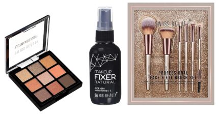 SWISS BEAUTY SB-F01, Professional Face Eye Brush Set, Silver (Pack Of 6) & Make-Up Fixer & Ultimate Eyeshadow Palette Kit-3 Sb-706, Shade-03-Multicolor