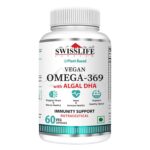 SWISSLIFE FOREVER Plant Based Vegan Omega 3 6 9 with Algal DHA (60 Veg Capsules) | Support Brain Nerve Heart and Immune Health | Healthy Skin for Men And Women, 90 grams
