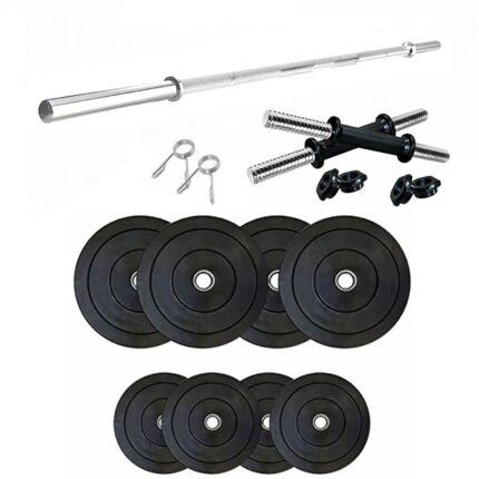 SX Fitness Home Gym Set, Home Gym Combo, 12 Kg Rubber Weight Plates (3kg X 4pcs) with Dumbbell Rod, 3Ft Plain Rod Exercise & Fitness Kit