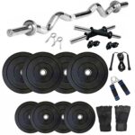 SX Fitness Home Gym Set, Home Gym Combo, 8 Kg Rubber Weight Plates with Dumbbell Rod, 3Ft Curl Rod and Accessories