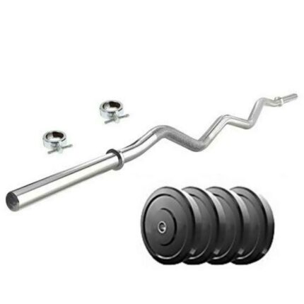 SX Fitness Home Gym Setup Combo Pack 4 Kg Rubber Weight with 3 Feet Curl Rod with 2 Locks Rubber Weight (1 Kg X 4 Plates)